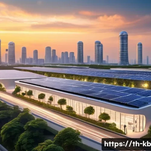 Home 15 수소연료전지와 전력 시스템 통합의 이점 - A futuristic Thai cityscape at dusk showcasing a clean energy infrastructure with hydrogen fuel cell...