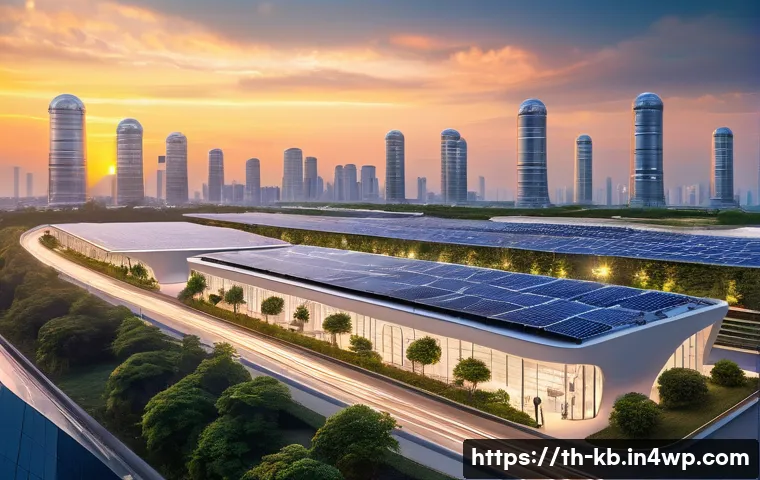 수소연료전지와 전력 시스템 통합의 이점 - A futuristic Thai cityscape at dusk showcasing a clean energy infrastructure with hydrogen fuel cell...